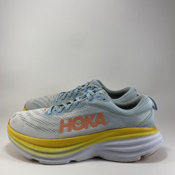 Hoka One One Bondi 8 Running Shoes Womens Size 10.5 B Summer Song Blue Yellow - Picture 3 of 11